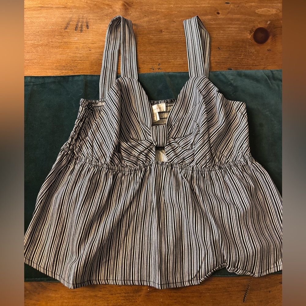 Black and White Striped Bow Top